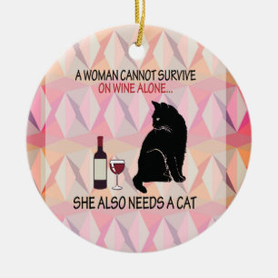 Wein und Katze Keramik Ornament