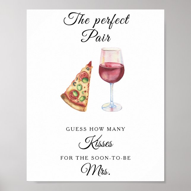 Wein und Pizza Brautparty Wie viele Küsse Poster (Vorne)