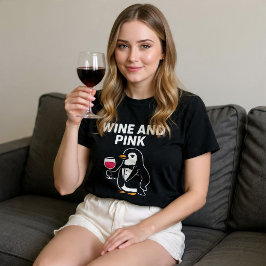 Wein und rosa Pinguin T-Shirt