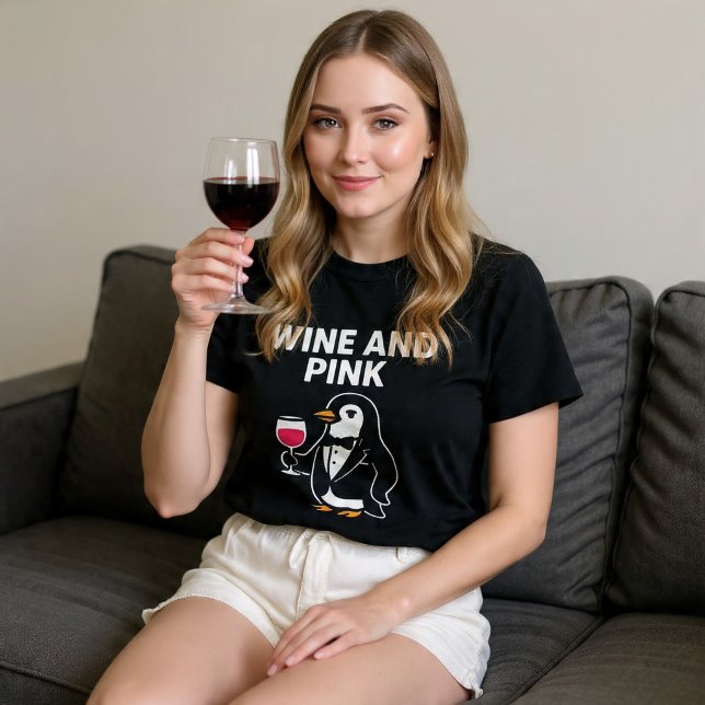 Wein und rosa Pinguin T-Shirt (Von Creator hochgeladen)