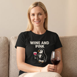 Wein und rosa Pinguin T-Shirt