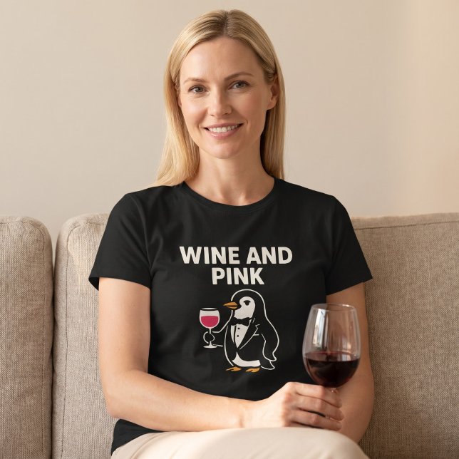Wein und rosa Pinguin T-Shirt (Von Creator hochgeladen)