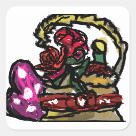 Wein und Rose Quadratischer Aufkleber