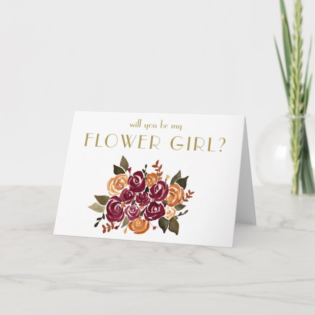 Wein und Rose wirst du mein Blumenmädchen sein? Einladung (Vorderseite)