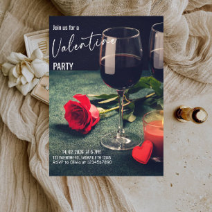 Wein und Rosen Valentinstag-Romantische rote Rose Einladung
