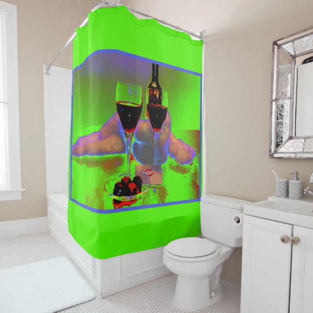 Wein und Schokolade mit Surreal Kiss Duschvorhang (Beispiel)