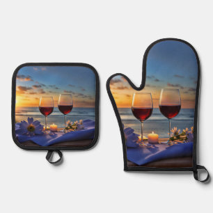 Wein und Strand Ofenhandschuh & Topflappen-Set