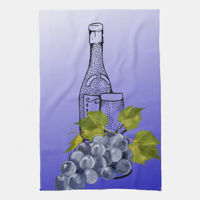 Wein und Trauben Geschirrtuch (Vertikal)