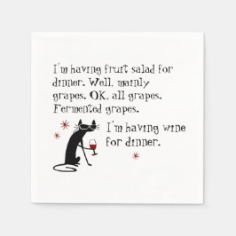Wein zum Abendessen Funny Weinangebot mit Cat Serviette