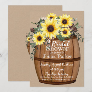 Weinbarrel Sonnenblume Bouquet Brautparty Einladung