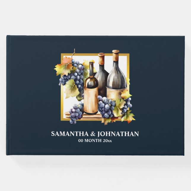 Weinbaubetrieb Wasserfarbflaschen Trauben Gästebuch (Vorderseite)