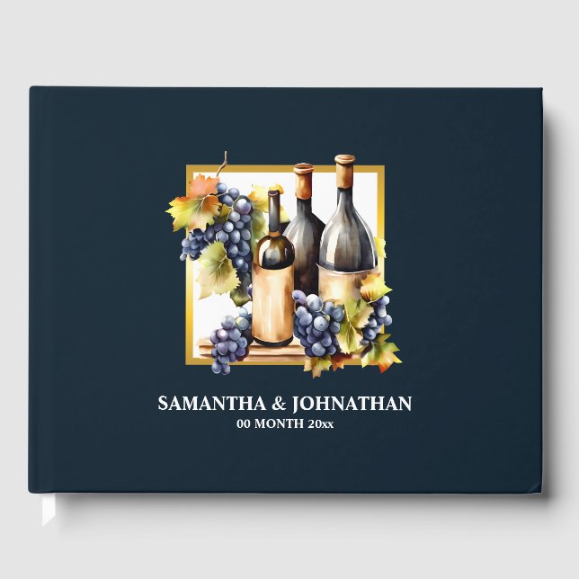 Weinbaubetrieb Wasserfarbflaschen Trauben Gästebuch (Vorderseite)