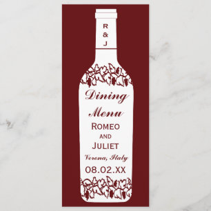 Weinberg-Hochzeit, die Menü speist Menükarte