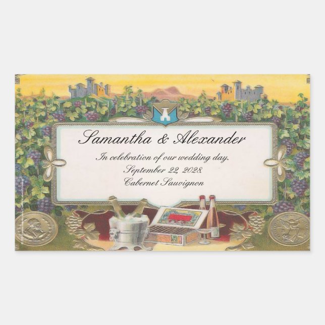 Weinberg Hochzeit Personalisierte Weinflaschen Eti Rechteckiger Aufkleber (Vorderseite)