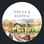 Weinberg Napa Tal Hochzeit Aquarellplatz Runder Aufkleber<br><div class="desc">Weinberge im Napa-Tal Aquarell Hochzeitsaufkleber</div>