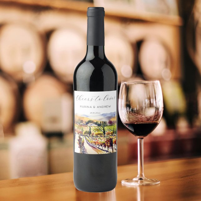 Weinberg Napa Valley Hochzeitsjubeln Weinetikett (Napa valley vineyard watercolor cheers to love wine labels wedding favor gifts)