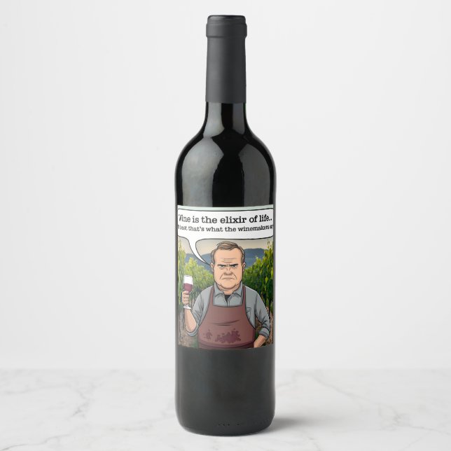 Weinberg Winemaker, Wein ist der Elixier des Leben Weinetikett (Vorderseite)