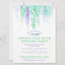 Weinberge in Aquarellfarbe Blau nach Hochzeitsfeie Einladung