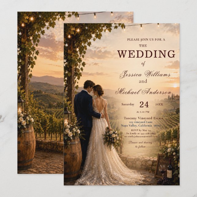 Weinbergs-Hochzeitseinladung Einladung (Vorne/Hinten)