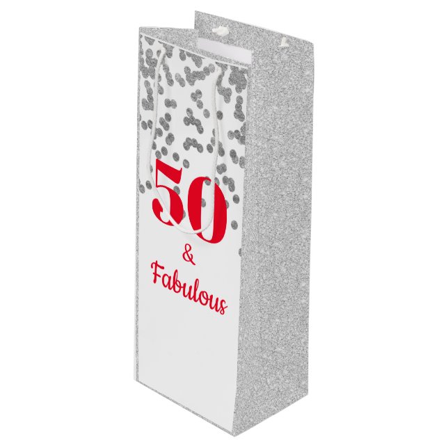 Weinbeutel - Meilenstein - Silber Geschenktüte Für Weinflaschen (Vorderseite Schrägansicht)