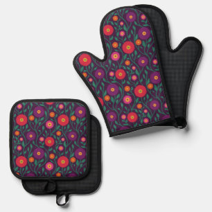 Weinblüten im Mid-Century-Stil Garten-Girlande P Ofenhandschuh & Topflappen-Set