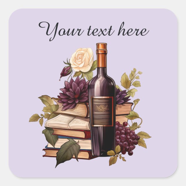 Weinbücher fügen Text hinzu Quadratischer Aufkleber (Vorderseite)