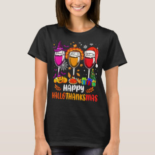 Weine Glas Thankgiving Witziger Happy Hallothanksm T-Shirt