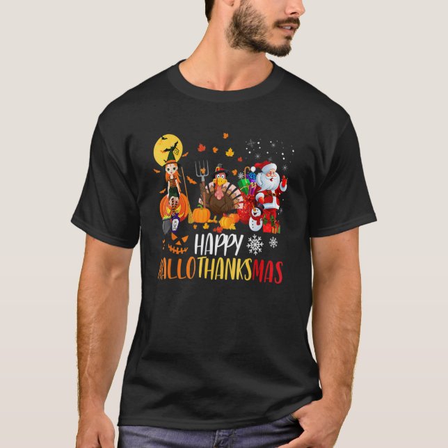 Weine Glass Thankgiving Happy Hallothanksmas 8 T-Shirt (Vorderseite)