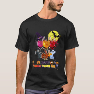 Weine Glass Thankgiving Happy Hallothanksmas T-Shirt