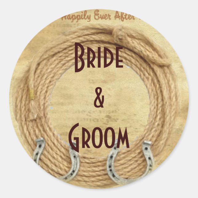 Weine oder Bierflaschen Western Hochzeitsmarken Runder Aufkleber (Vorderseite)