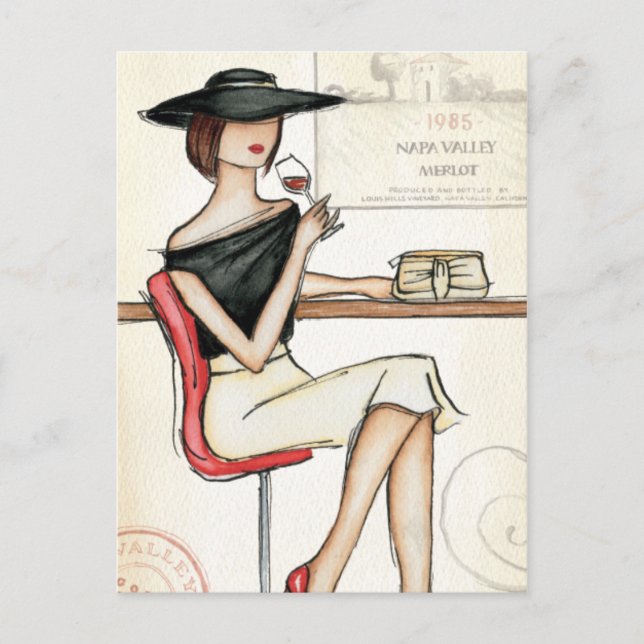 Weine und Weinglas Postkarte (Vorderseite)