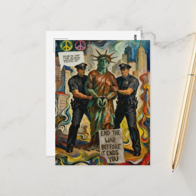 weinende Freiheitsstatue verhaftet Postkarte (Vorderseite/Rückseite Beispiel)
