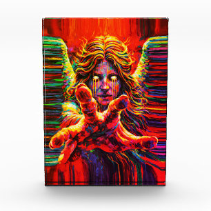 Weinender Engel Neon Mehrfarbig Impasto Ölmalerei Fotoblock