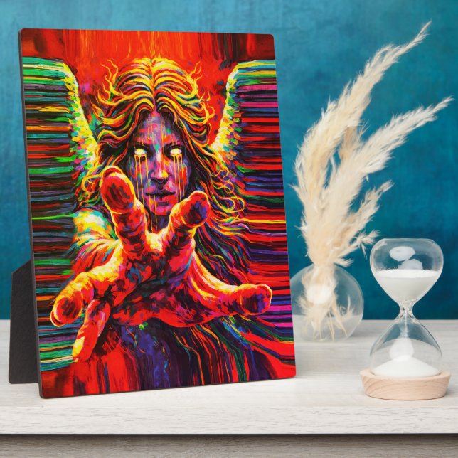 Weinender Engel Neon Multicolor Impasto Ölgemälde Fotoplatte (Seite)