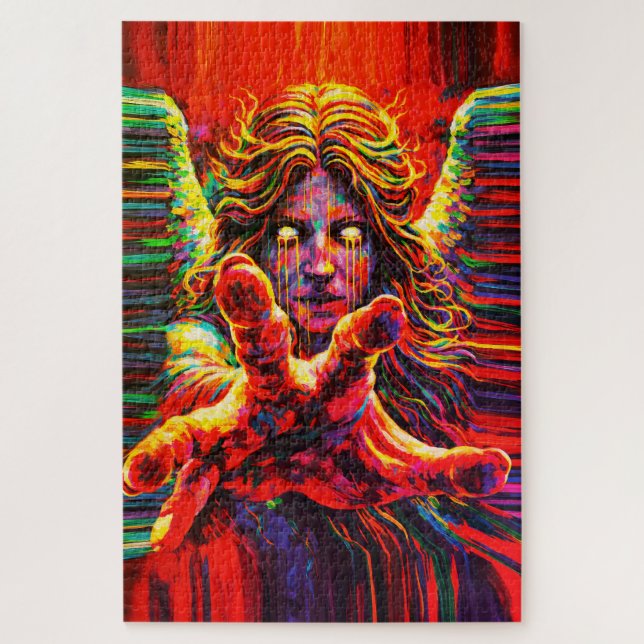 Weinender Engel Neon Multicolor Impasto Ölgemälde Puzzle (Vertikal)