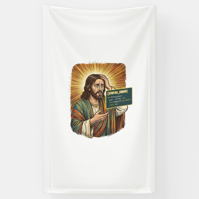 weinender Jesus Syntaxfehler Codierung Programmier Banner (Vertikal)