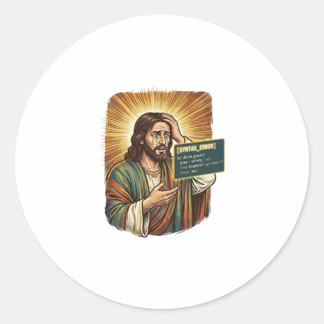 weinender Jesus Syntaxfehler Codierung Programmier Runder Aufkleber (Vorderseite)
