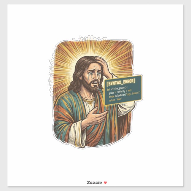 weinender Jesus Syntaxfehler Codierungsprogrammier Aufkleber (Blatt)