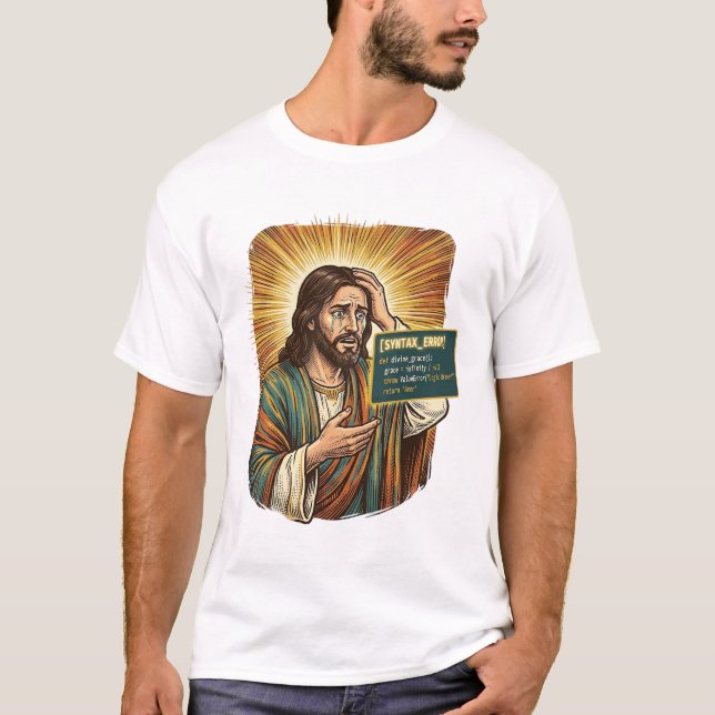 weinender Jesus Syntaxfehler Codierungsprogrammier T-Shirt (Vorderseite)