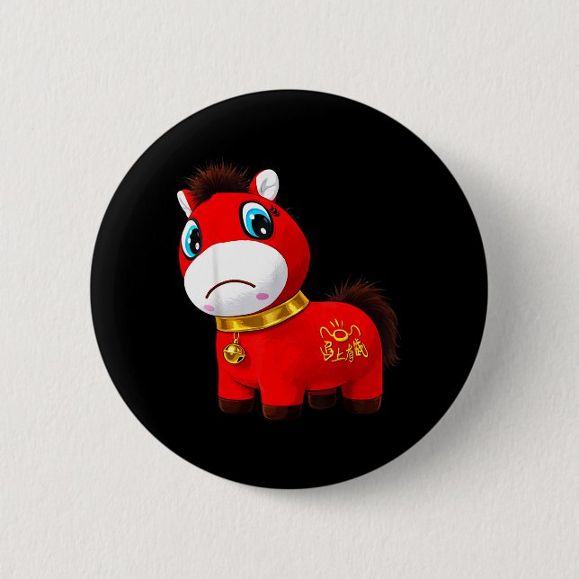 Weinendes trauriges Pferd Rot Kawaii Tierkreis 202 Button (Vorderseite)