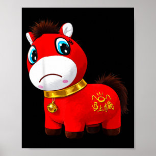 Weinendes trauriges Pferd Rot Kawaii Tierkreis 202 Poster