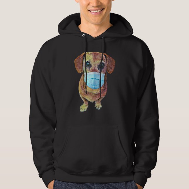 Weiner Dog mit Maske auf Hoodie (Vorderseite)