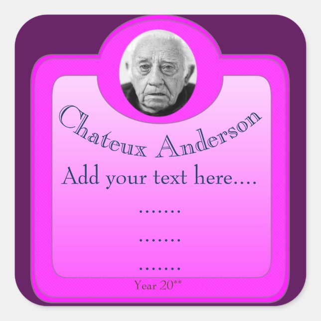 Weinetikett, das vollständig angepasst werden kann quadratischer aufkleber (Vorderseite)