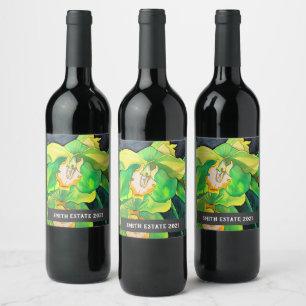 Weinetikett mit grüner Orchidee