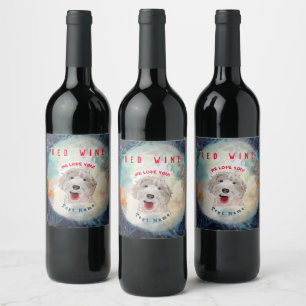 WEINETIKETT Niedliches Labradoodle Hund & Text