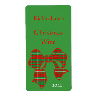 Weinetikett "Red Green and White Kariert Bow Holid