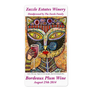 Weinetikett - Schwarze Katze - Roter Wein trinken