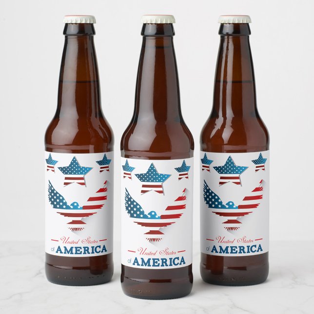 Weinetikett USA Bierflaschenetikett (Red, White and Blue American Flag Symbol Celebrate our National Holidays Beer Labels!)