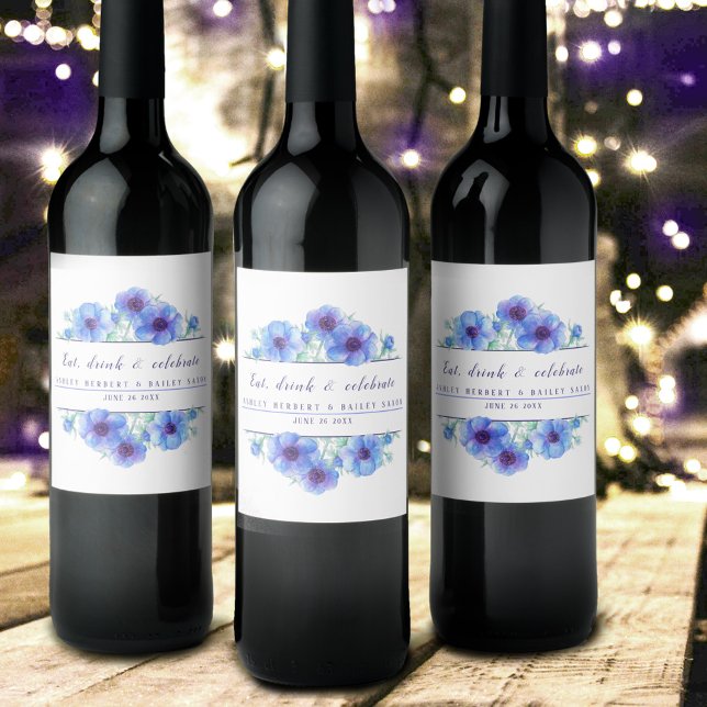 Weinetiketten mit blauem Anemon-Blume Weinetikett (Von Creator hochgeladen)