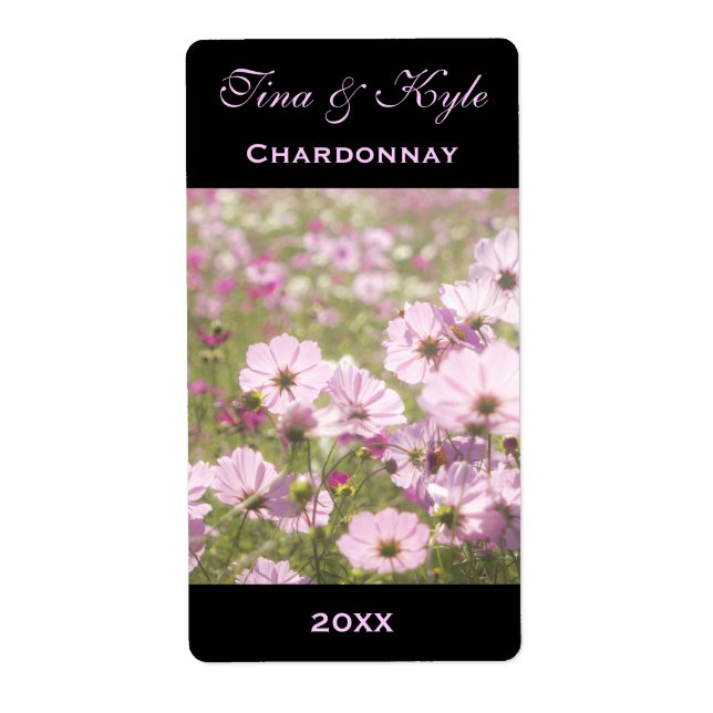 Weinetiketten Vorlage Rosa Kosmos Blume Wiese (Vorne)